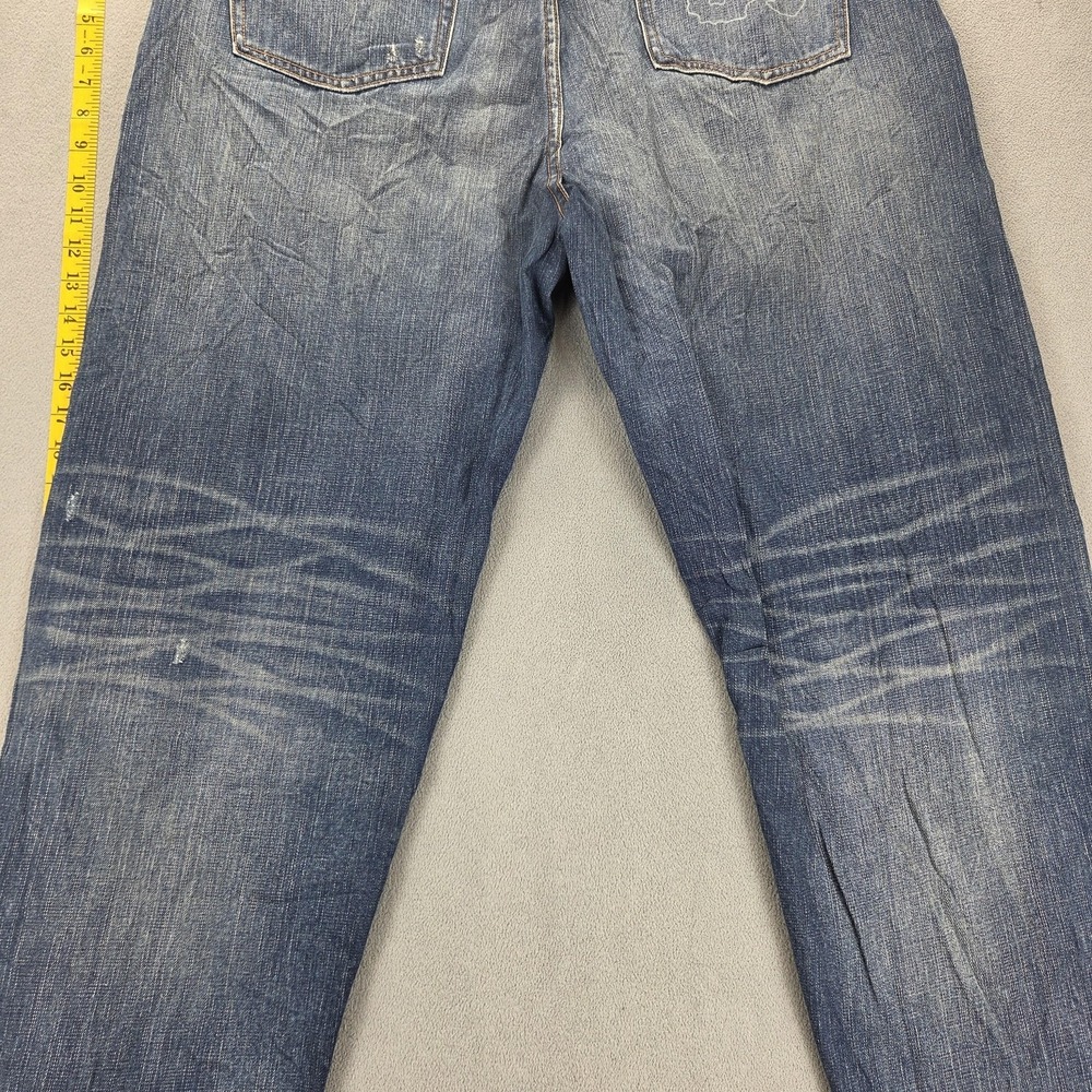 Bad Kids Jeans Mens Selvedge Blue Thrashed Honeycomb Whiskers Skull Fits 34x29 - Picture 15 of 16